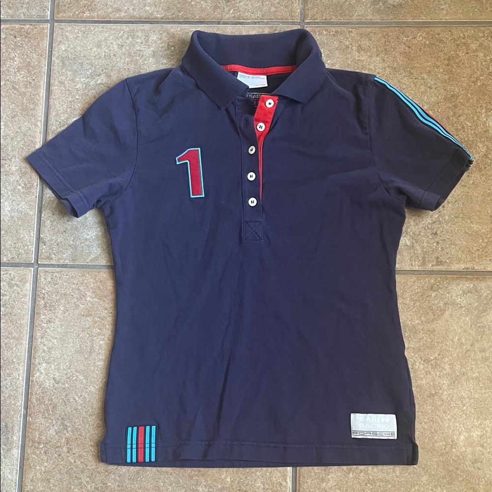 Porsche Design Dark Blue Polo with Red and Light Blue Details